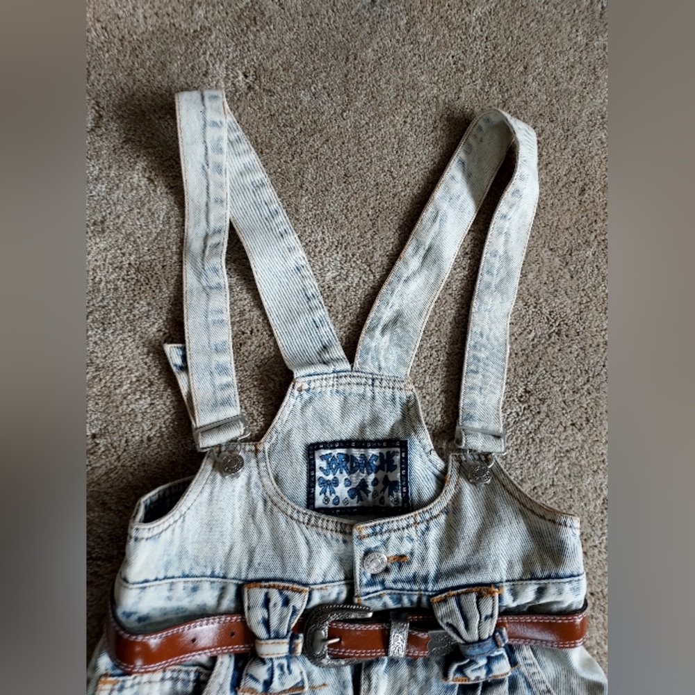 Vintage 80s Jordache Bow Detail Overall Jumpsuit with Western Belt - Picture 8 of 16